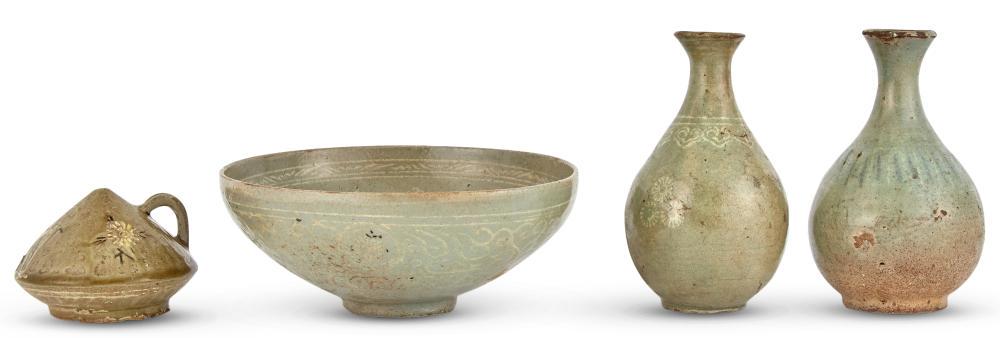 Four Korean Slip-Decorated Celadon Ceramics (1 of 4)