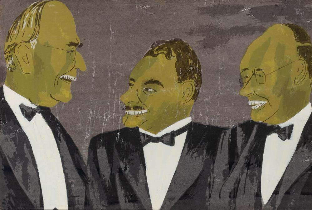 Ben Shahn VANDENBERG, DEWEY AND TAFT (PRESCOTT 5) Color: Ben Shahn (1898-1969) VANDENBERG, DEWEY AND TAFT (PRESCOTT 5) Color screenprint, 1941, on wove paper, with full margins (folded back), framed. Image 15 x 22 inches; 381 x 559 mm. Sheet 19 3/8 x 25 1/4