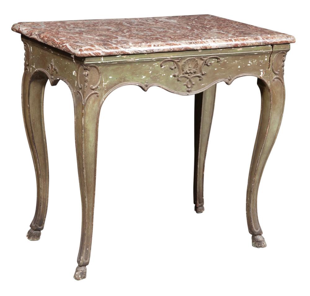 Louis XV Provincial Green-Painted Marble Top Table (1 of 11)