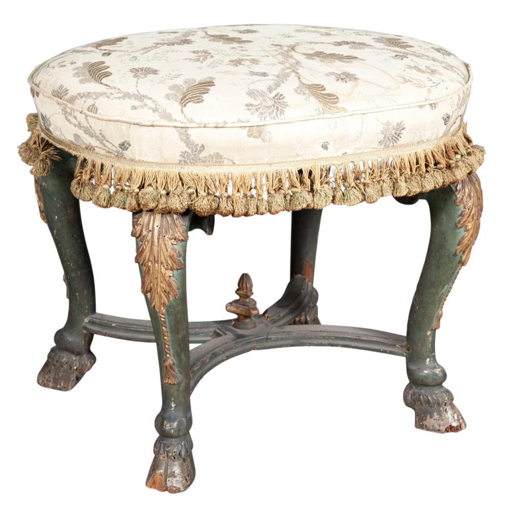 Continental Baroque Green-Painted and Parcel-Gilt Stool (1 of 7)