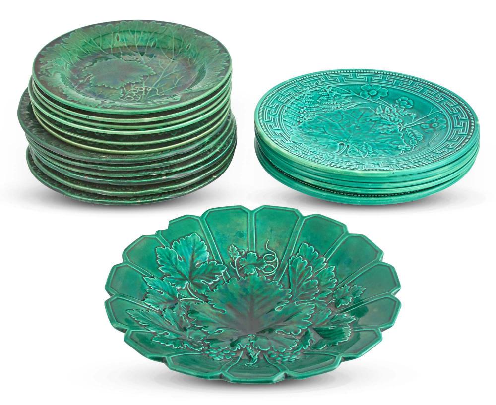 Group of Green Glazed Majolica Leaf-Form Salad Plates (1 of 3)