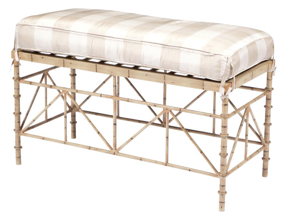 Regency Style Faux Bamboo Painted Metal Bench (1 of 5)