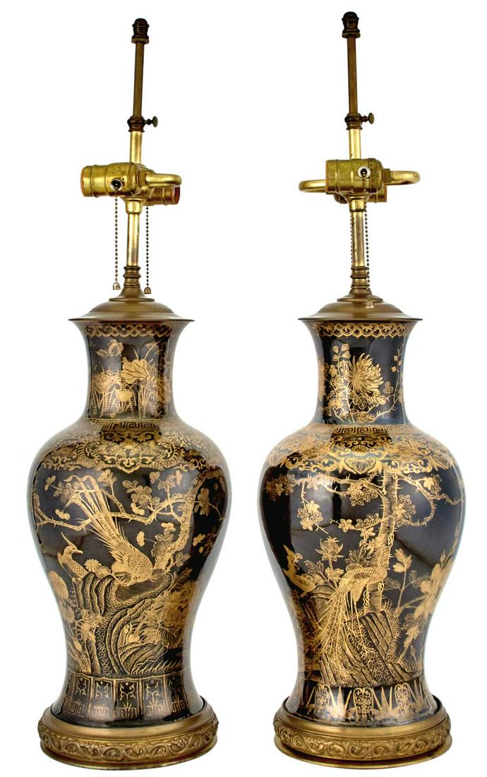 Pair of Chinese Gilt-Decorated Famille Noire Porcelain (1 of 3)
