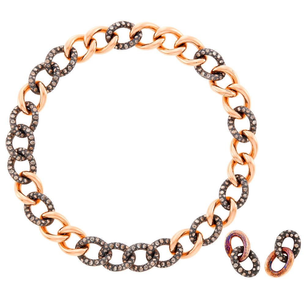 Pomellato Rose Gold, Silver and Diamond Link Necklace (1 of 4)