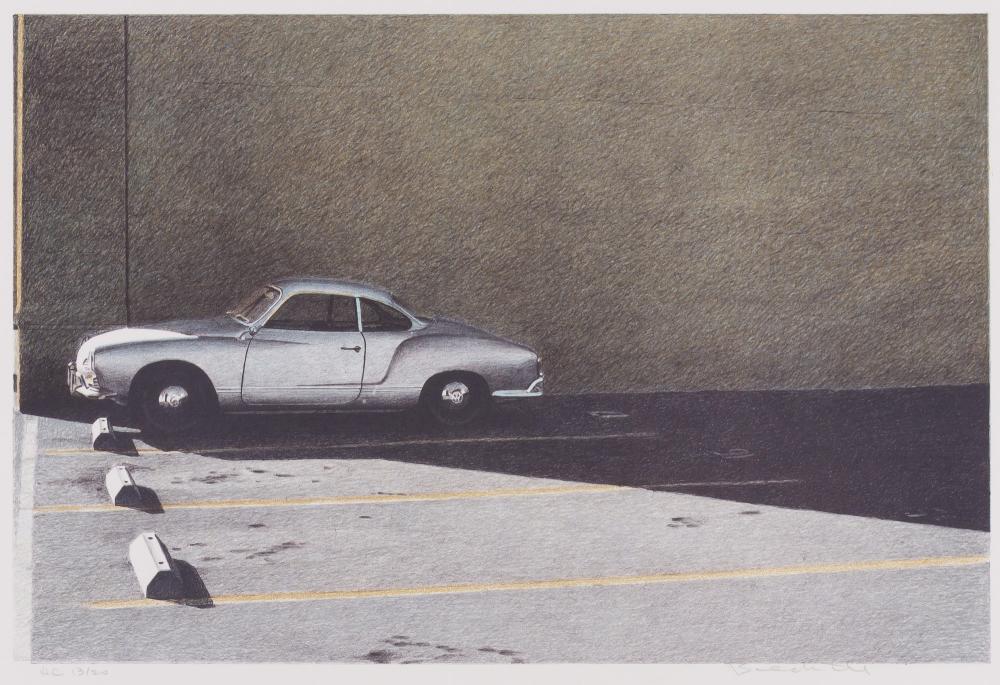 Robert Bechtle OAKLAND BLUE GHIA Color lithograph: Robert Bechtle (1932-2020) OAKLAND BLUE GHIA Color lithograph, 1979, on wove paper, signed and inscribed HC 13/20 in pencil, an hors commerce impression aside from the edition of 250, with full margin