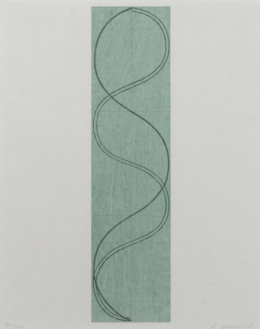 Robert Mangold GREEN COLUMN/FIGURE Color woodcut and: Robert Mangold (b. 1937) GREEN COLUMN/FIGURE Color woodcut and soft-ground etching, 2003, on Shiramine paper, signed and numbered 32/100 in pencil, printed by Pace Editions, Inc., New York, published