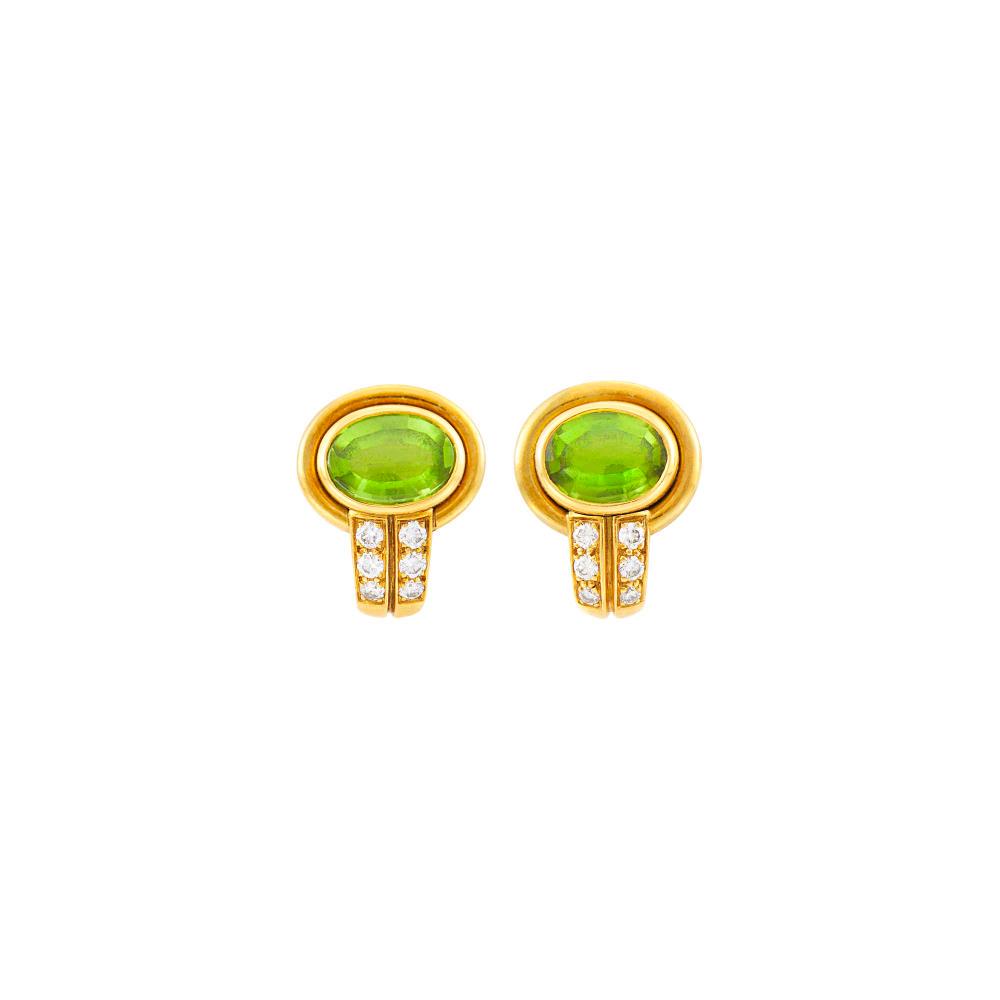 Bulgari Pair of Gold, Peridot and Diamond Earclips (1 of 2)