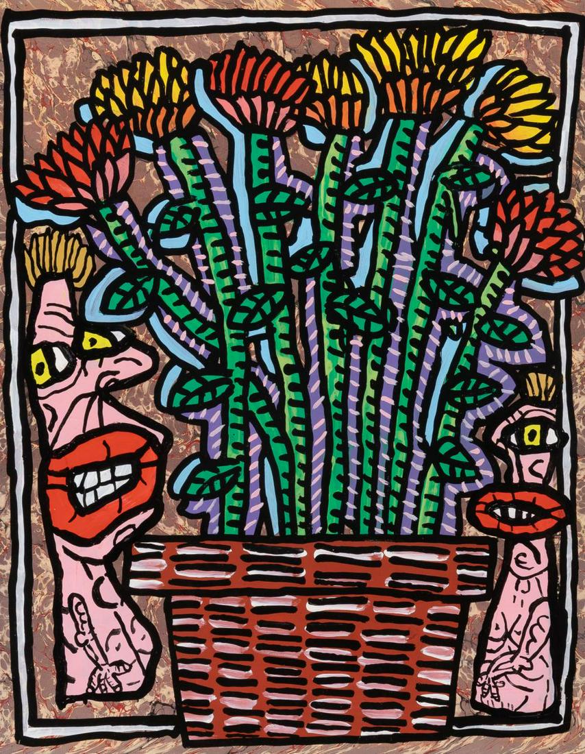 Robert Combas French, b. 1957 Pot de Fleurs des Champs,: Robert Combas French, b. 1957 Pot de Fleurs des Champs, 1986 Acrylic on paper 25 1/4 x 19 5/8 inches (64.1 x 49.8 cm) Provenance: The artist Wolf Schulz Gallery, San Francisco Acquired from the above