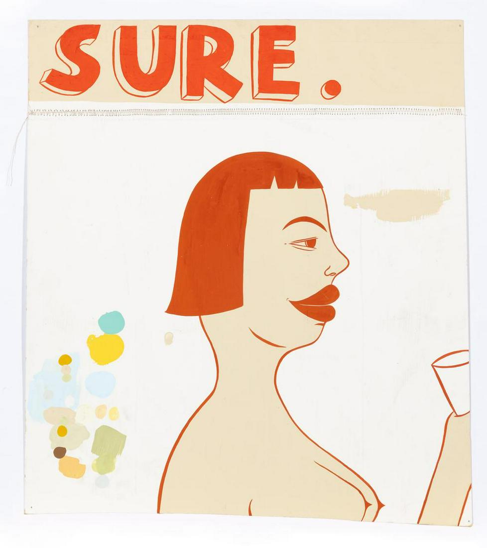 Margaret Kilgallen American, 1967-2001 Untitled (Sure),: Margaret Kilgallen American, 1967-2001 Untitled (Sure), 1999 Acrylic and stitching on two joined sheets of card 19 x 16 3/4 inches (48.2 x 42.5 cm) Provenance: Deitch Projects, New York Purchased from