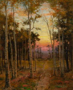 Ben Foster American, 1852-1926 Path in the Woods: Ben Foster American, 1852-1926 Path in the Woods Signed Ben Foster (lr) Oil on canvas 22 x 18 inches Provenance: Christie's, New York, Nov., 15, 1993, lot 113 Exhibited: Cornwall, CT, Cornwall Histori