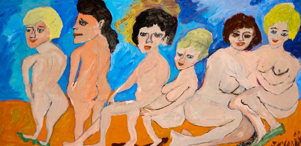 Justin McCarthy American, 1892-1977 Six Nudes, 1969: Justin McCarthy American, 1892-1977 Six Nudes, 1969 Signed and dated J McCarthy 69 (lr) Tempera on found board 23 3/8 x 48 inches Provenance: Sale; Sotheby's, New York, Important Americana #6957, Jan.
