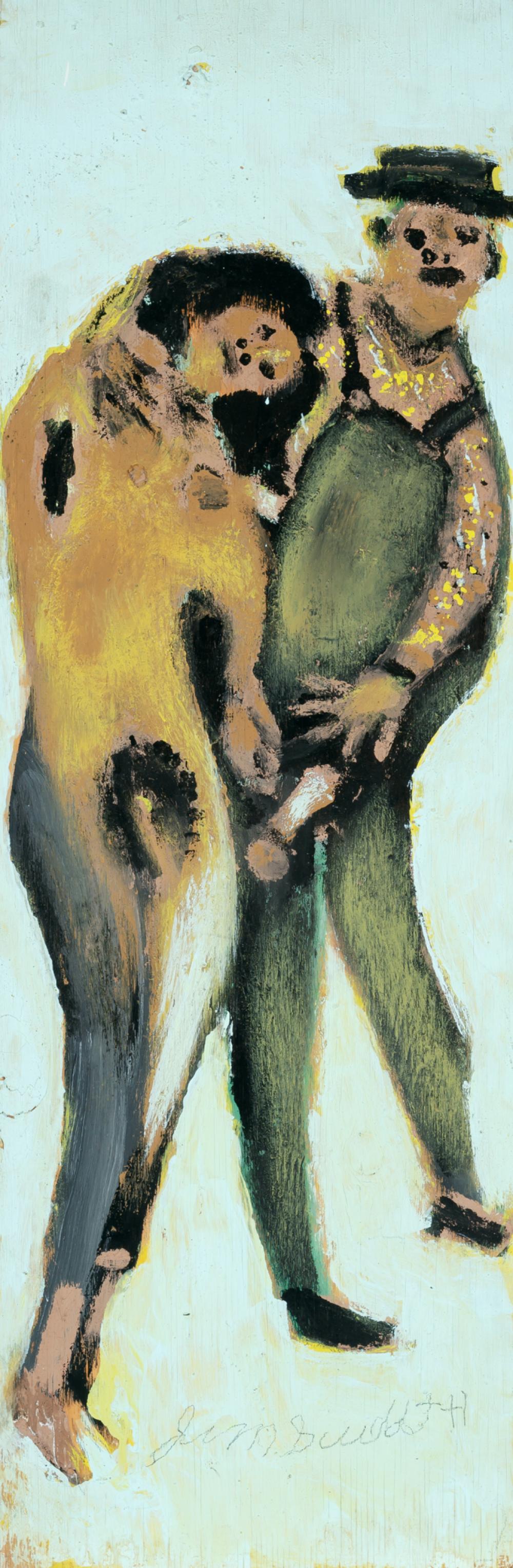 Jimmy Lee Sudduth American, 1910-2007 Untitled: Jimmy Lee Sudduth American, 1910-2007 Untitled Signed Jim Sudduth (lr) Acrylic and sand on plywood 36 x 11 7/8 inches Unframed C Estate of an Upper West Side Collector