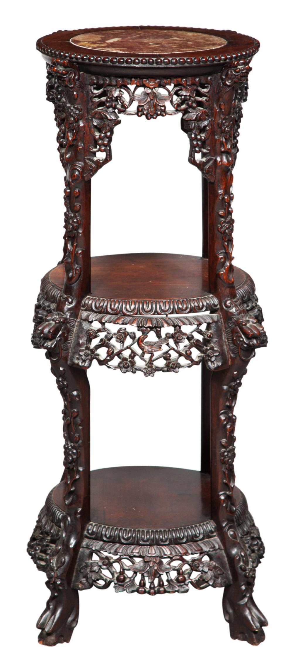 A Chinese Marble Inset Hardwood Stand (1 of 7)