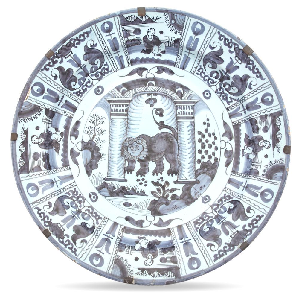 Dutch Delft Gray Charger with Lion of Judah (1 of 3)