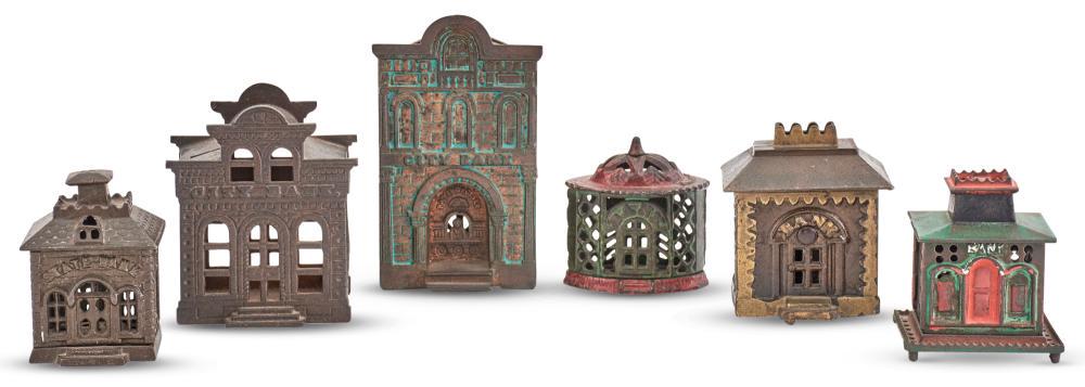 Group of Six Cast Iron and Metal Still Banks (1 of 5)