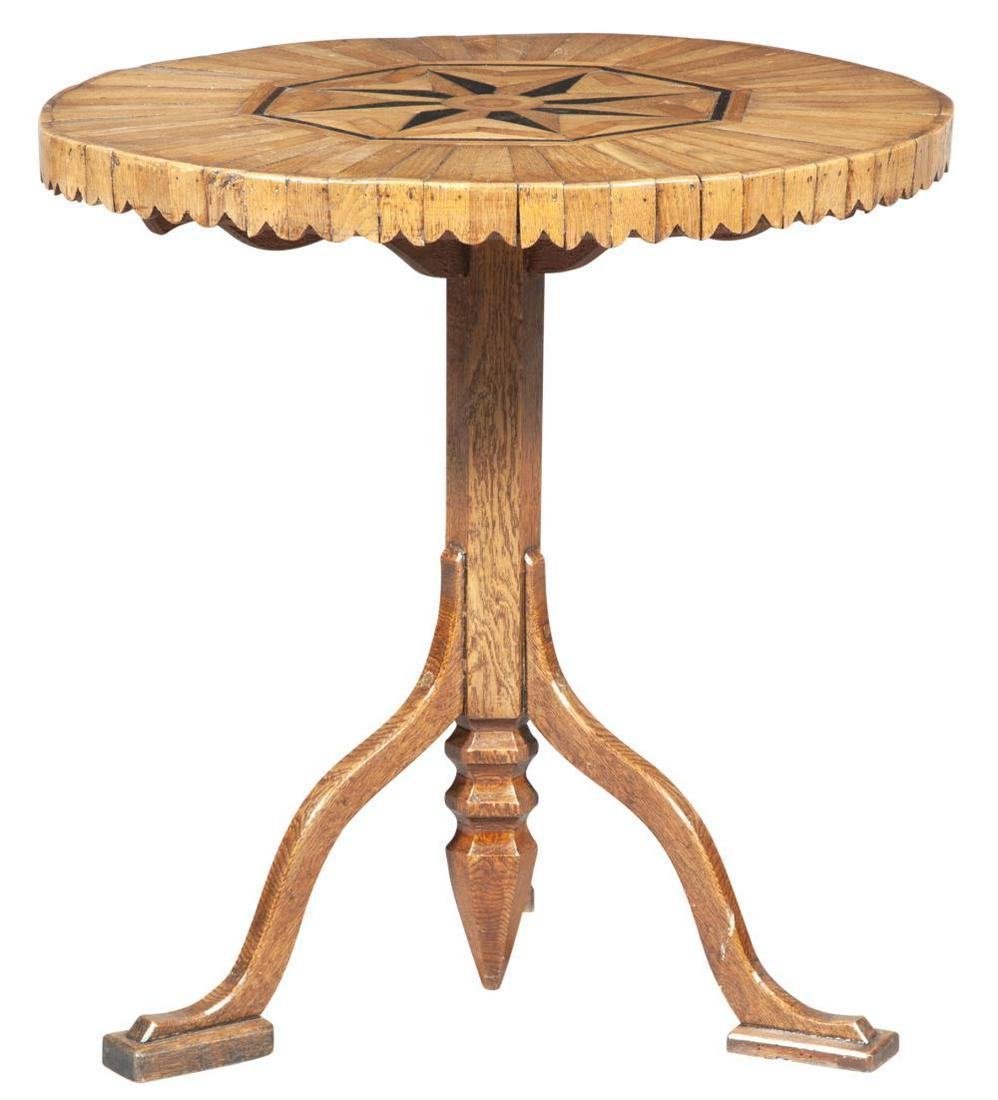 Oak Star Inlaid Marquetry Tripod Table (1 of 6)