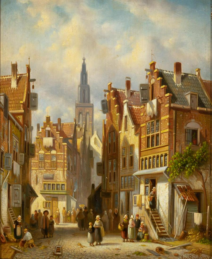 Charles Henri Joseph Leickert Dutch, 1816-1907 A Street: Charles Henri Joseph Leickert Dutch, 1816-1907 A Street in a Dutch Town Signed Ch. Leickert (lr) Oil on panel 10 3/8 x 8 3/8 inches (26.5 x 21.3 cm) C