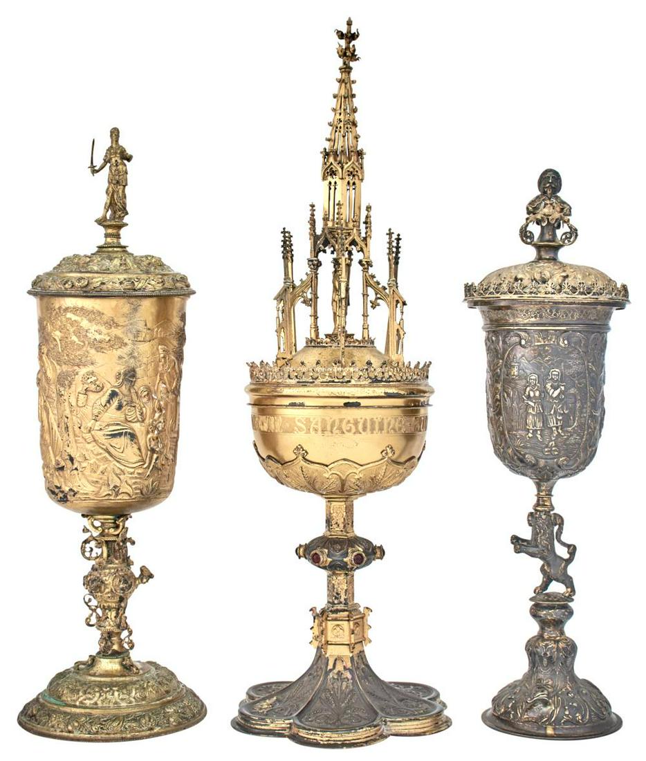 Three Continental Silver and Gilt Metal Covered Goblets (1 of 4)