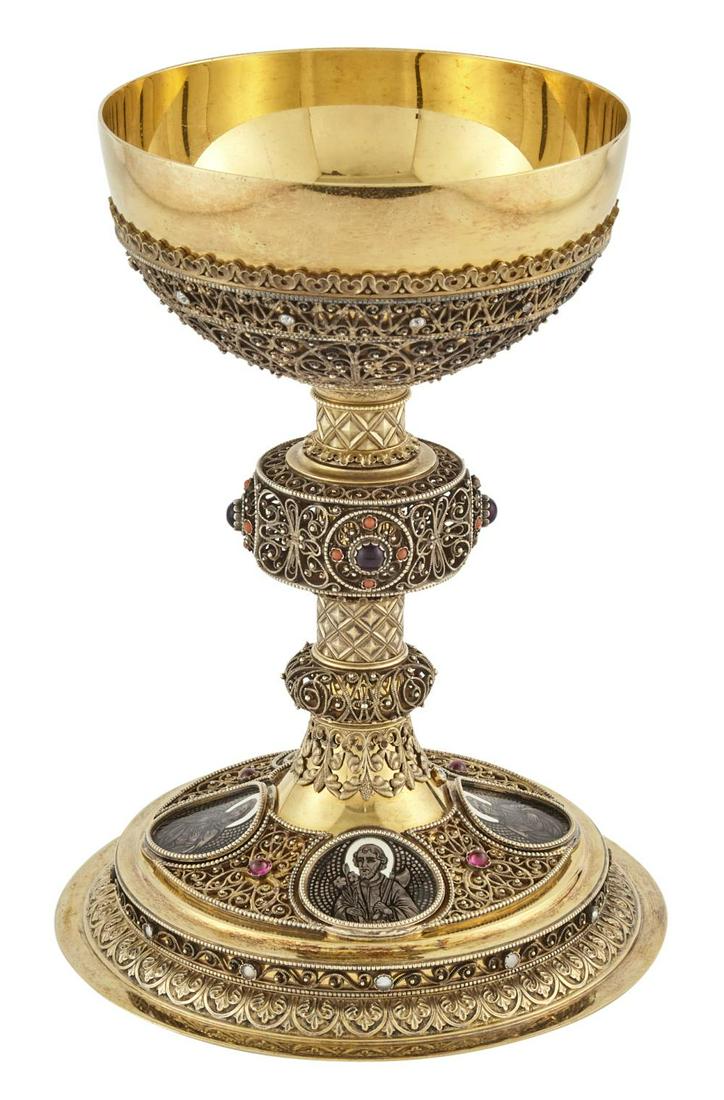 German Gem-Set Silver-Gilt and Enamel Chalice (1 of 5)