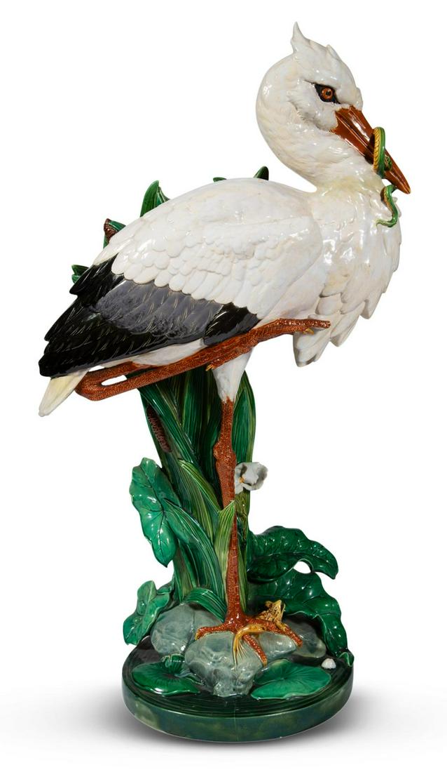 Mintons Majolica Monumental Stork Umbrella or Stick (1 of 10)
