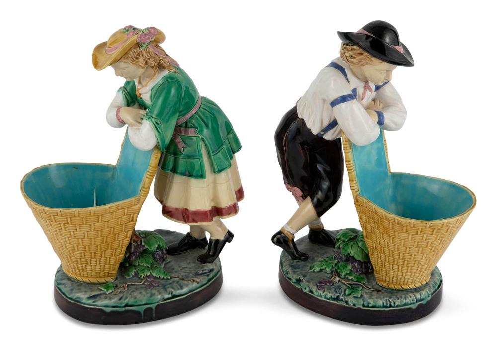 Pair of Minton Majolica Vintager Match or Posy Holders (1 of 10)