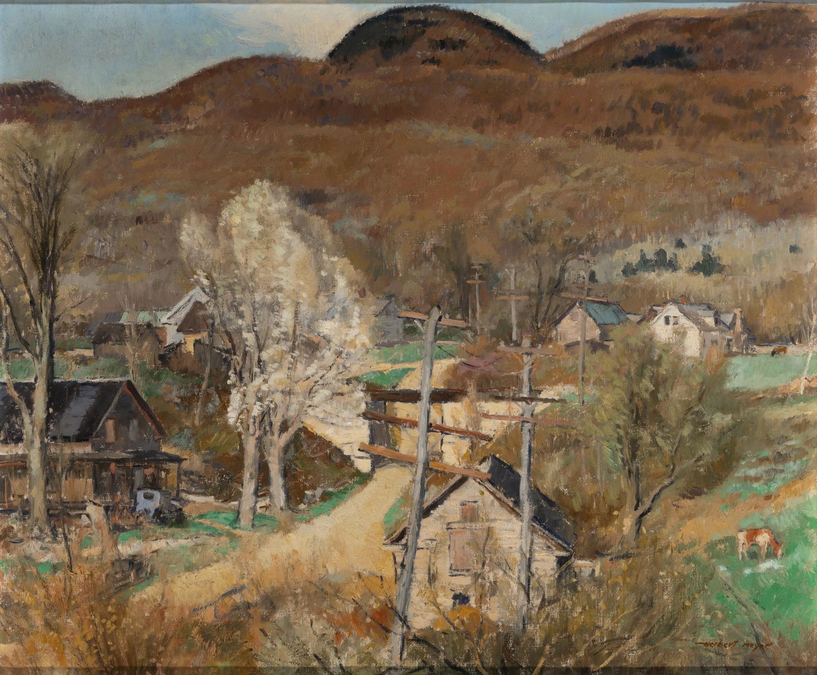 Herbert William Meyer American, 1882-1960 South Dorset: Herbert William Meyer American, 1882-1960 South Dorset in May, 1932 Signed Herbert Meyer (lr); dated 61A / 1932 on the reverse; also inscribed Herbert Meyer and as titled on the stretcher Oil on canva