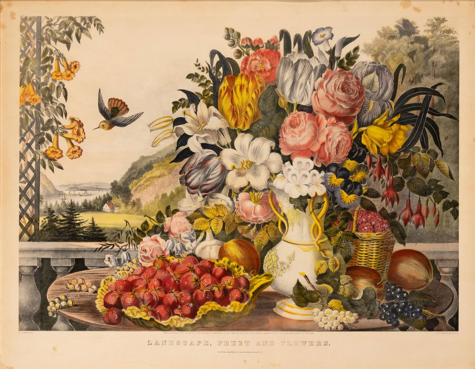 Currier & Ives, publishers LANDSCAPE, FRUIT AND FLOWERS (1 of 3)