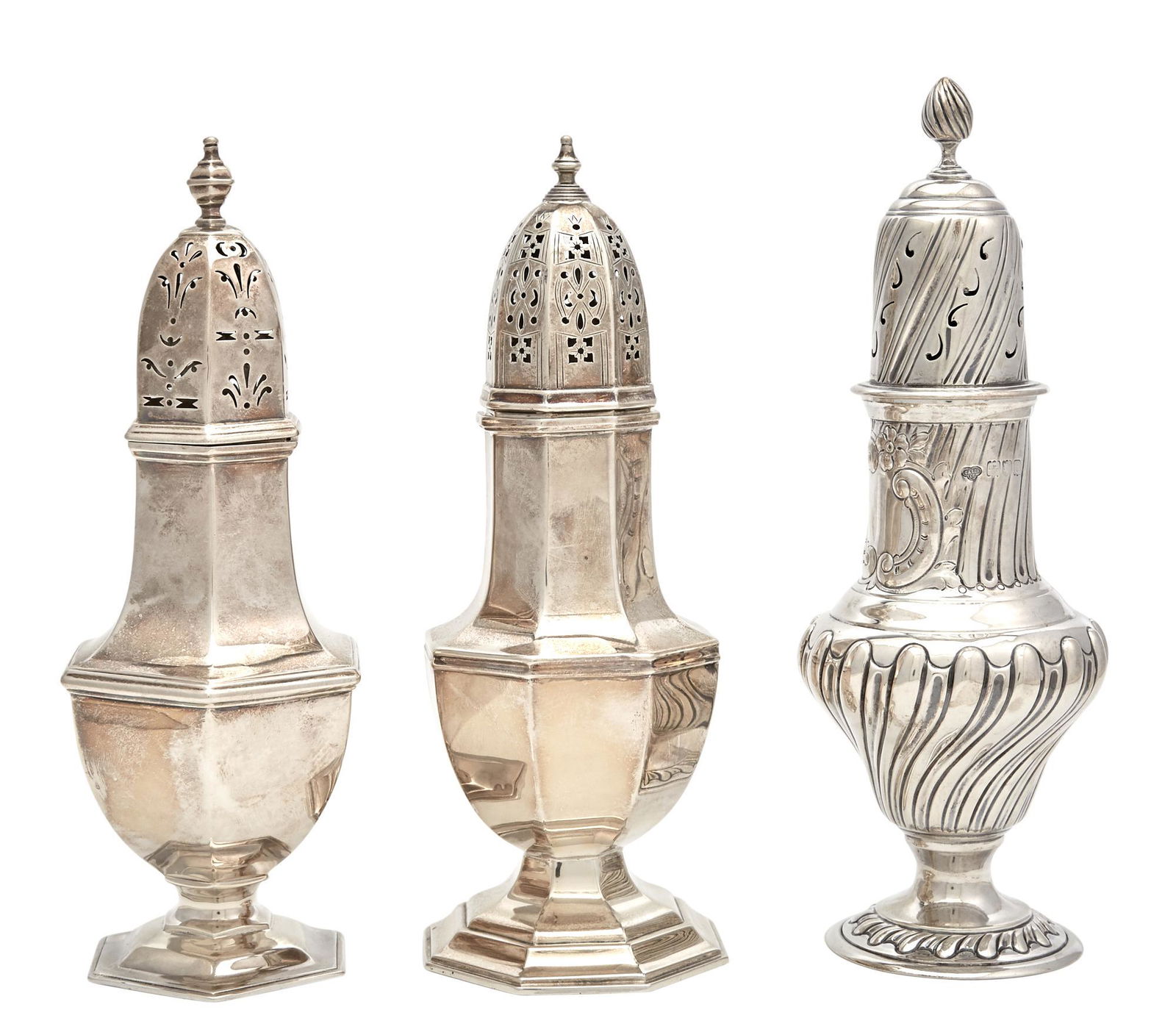 Three English Silver Casters Including one example by (1 of 3)