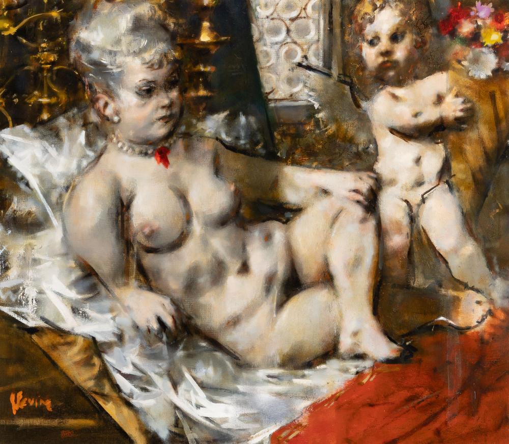 Jack Levine American, 1915-2010 Venus & Cupid, 1967: Jack Levine American, 1915-2010 Venus & Cupid, 1967 Signed JLevine (lr) Oil on canvas 28 1/4 x 32 1/4 inches (71.7 x 81.9 cm) Provenance: Mollie Bayruff Gallery, Bayonne, NJ Landau Alan Gallery, New Y