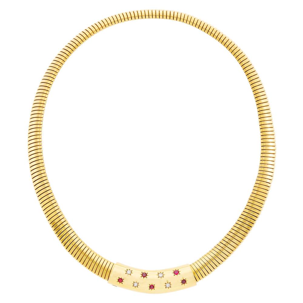 Gold, Ruby and Diamond Snake Link Slide Necklace (1 of 2)