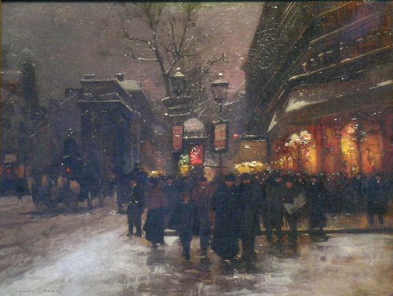 Edouard Leon Cortes French, 1882-1969 BUSY STREET: Edouard Leon Cortes French, 1882-1969 BUSY STREET IN WINTER Signed Edouard Cortes (ll) Oil on canvas 19 11/16 x 25 9/16 inches (50.0 x 65.0 cm.)