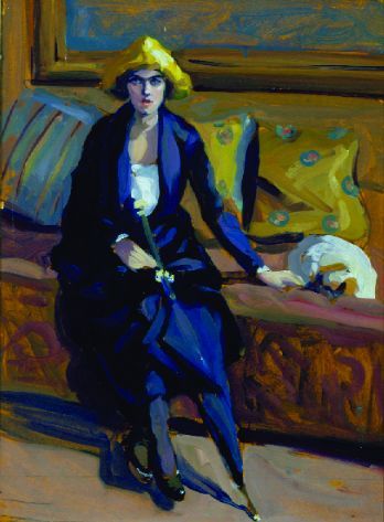 Jane Peterson 1876-1965 WOMAN WITH UMBRELLA: Jane Peterson 1876-1965 WOMAN WITH UMBRELLA Inscribed on the reverse with title and artist's name Oil on board 16 3/4 x 12 1/4 inches