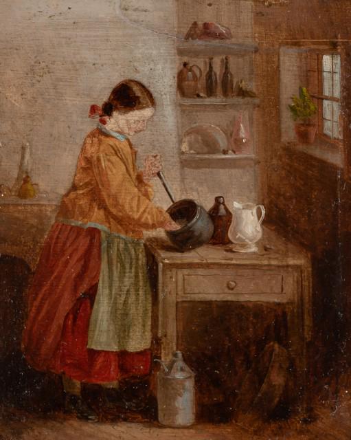 Attributed to Ann Sophia Towne Darrah: Attributed to Ann Sophia Towne Darrah American, 1819-1881 Domestic Interior, circa 1850 Oil on board 5 1/4 x 4 1/2 inches (14 x 11.4 cm) Provenance: Sumpter Priddy III, Inc., Alexandria, VA C Property