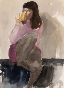 Richard Segalman: Richard Segalman American, 1934-2001 Girl with Coffee Signed Segalman (cr) Watercolor on paper 12 1/8 x 9 inches (30.8 x 22.9 cm) C