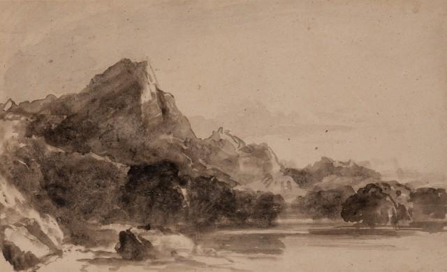John Varley English, 1778-1842 The Eagle's Nest,: John Varley English, 1778-1842 The Eagle's Nest, Killarney English, 1778-1842 The Eagle's Nest, Killarney Ink and wash on paper 8 5/8 x 14 1/4 inches (21.9 x 36.2 cm) C