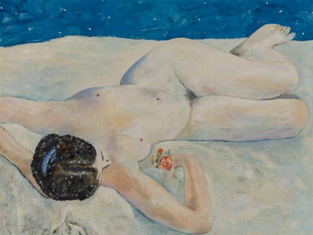 20th Century School Reclining Nude Holding Flowers: 20th Century School Reclining Nude Holding Flowers Reclining Nude Holding Flowers Signed H E Bockler (lr) Oil on canvasboard 12 x 16 inches (30.5 x 40.6 cm) C The Estate of Dawn Mello
