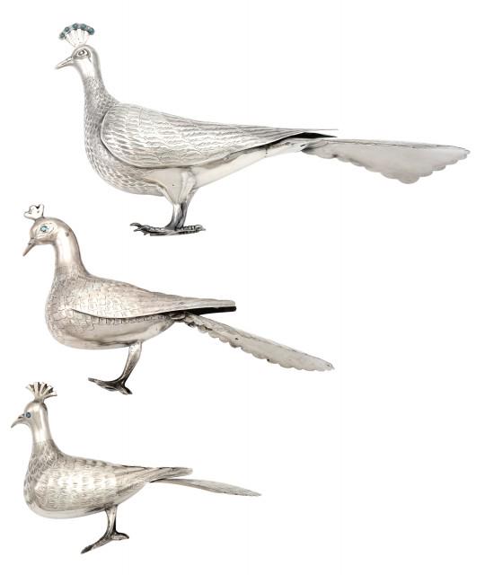 Set of Three Graduated Persian Silver Birds (1 of 3)