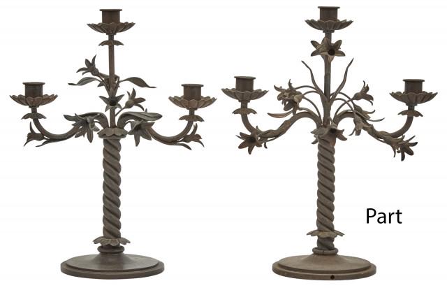 Set of Four Patinated Iron Three-Light Candelabra (1 of 4)