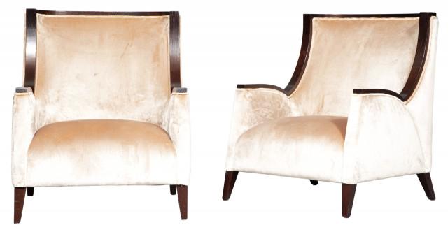 Pair of Leather and Dark Stained Walnut Cube Tables (1 of 6)