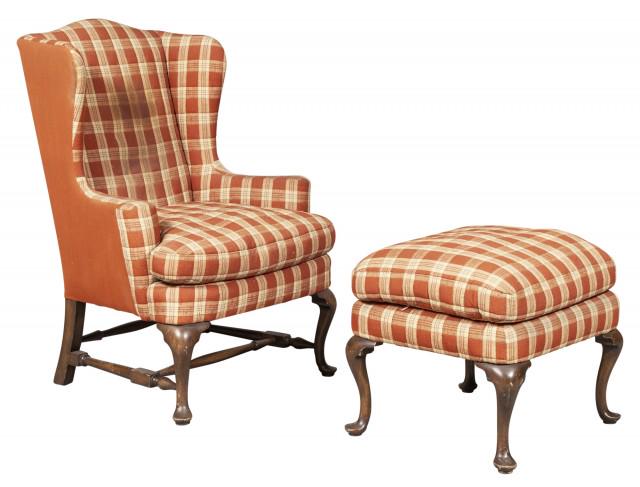 George II Style Upholstered Walnut Wing Armchair and (1 of 4)