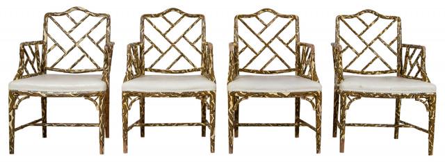 Set of Four Upholstered Zebra Painted Faux Bamboo (1 of 5)