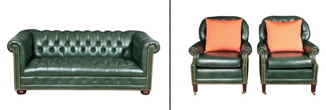 Green Leather Upholstered Chesterfield Sofa and Pair of (1 of 5)