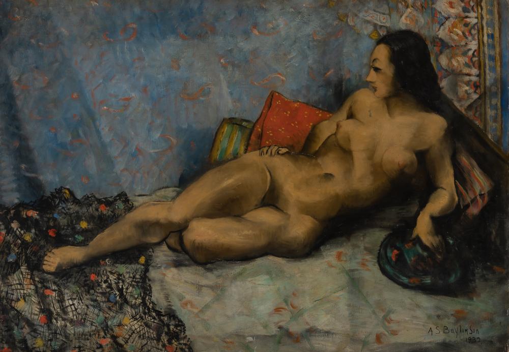 Abraham Soloman Baylinson Russian/American, 1882-1950: Abraham Soloman Baylinson Russian/American, 1882-1950 Reclining Woman, 1932 Signed and dated A. S. Baylinson/1932 (lr); inscribed and dated CB-9/1932 on the reverse Oil on canvas 24 x 34