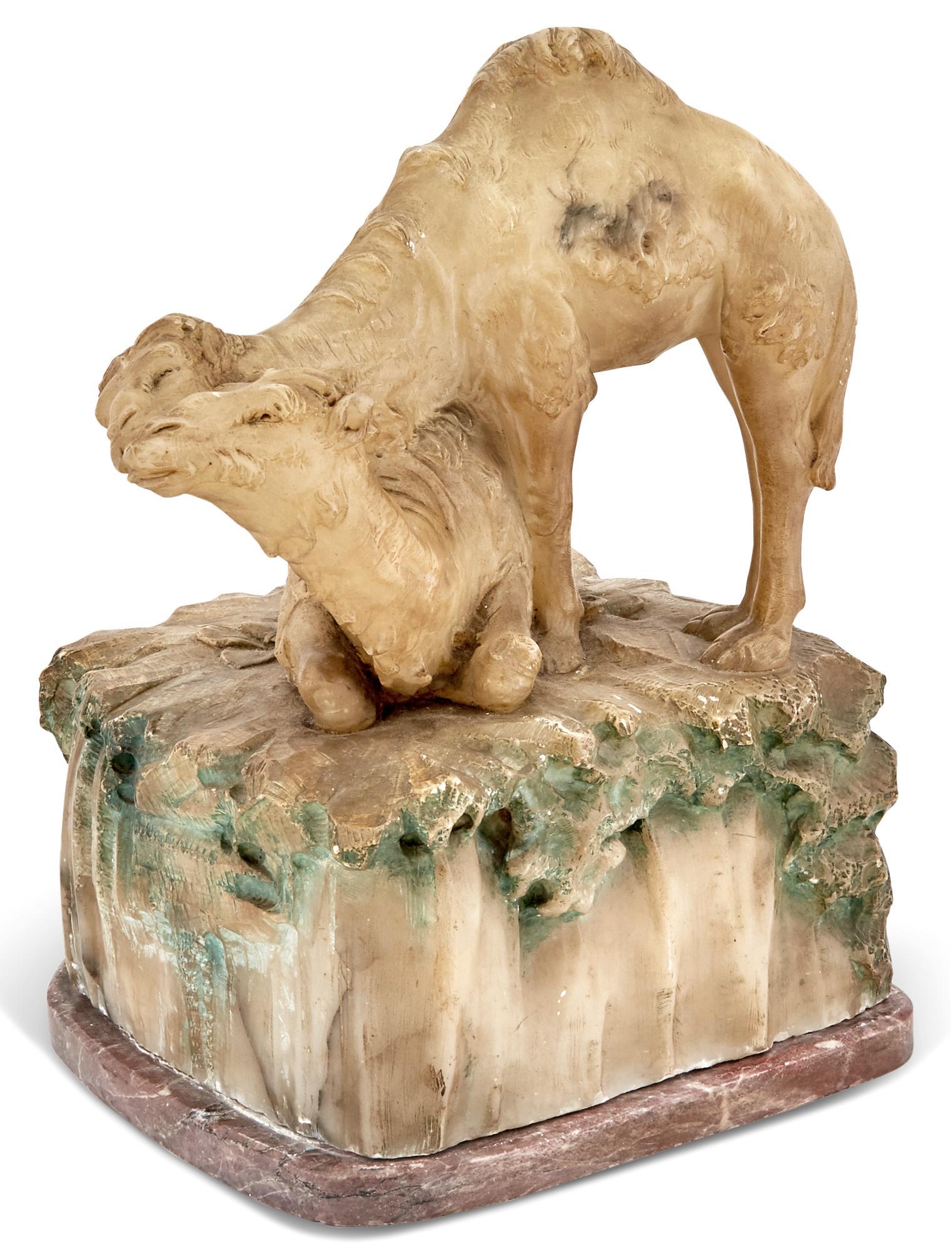 Italian Carved Alabaster Group of Two Camels by Prof. A (1 of 6)