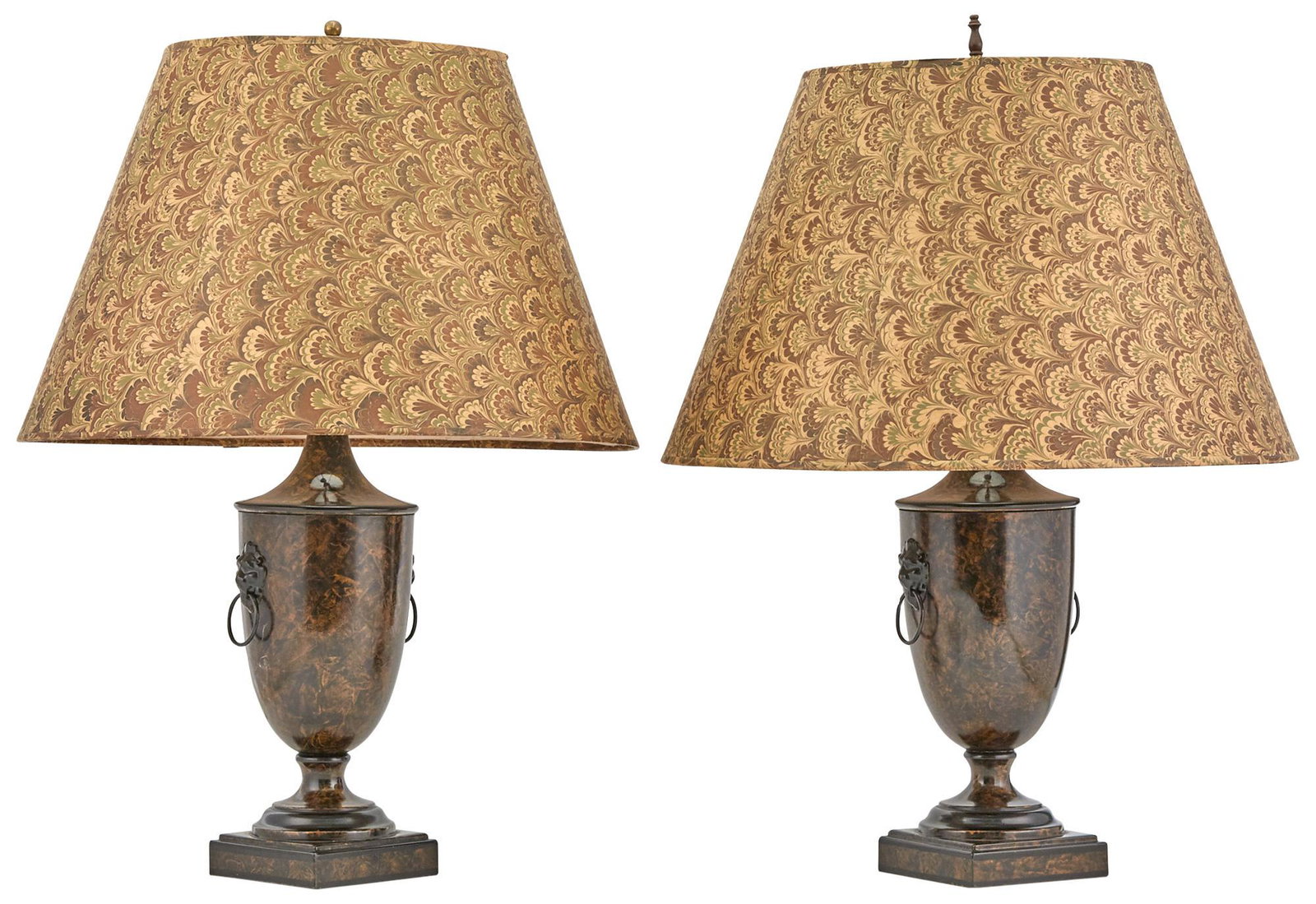 Pair of Tole Urn-Form Lamps with Marbleized Shades (1 of 4)