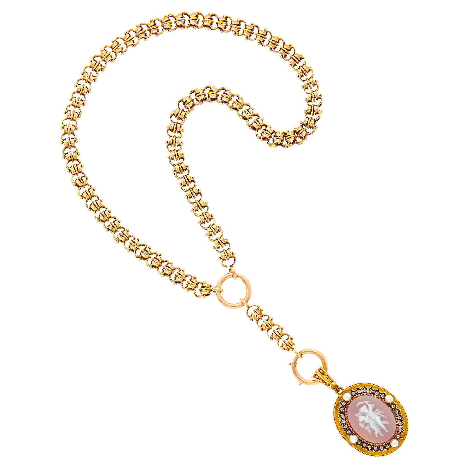 Antique Gold Chain with Hardstone Cameo, Pearl and (1 of 3)