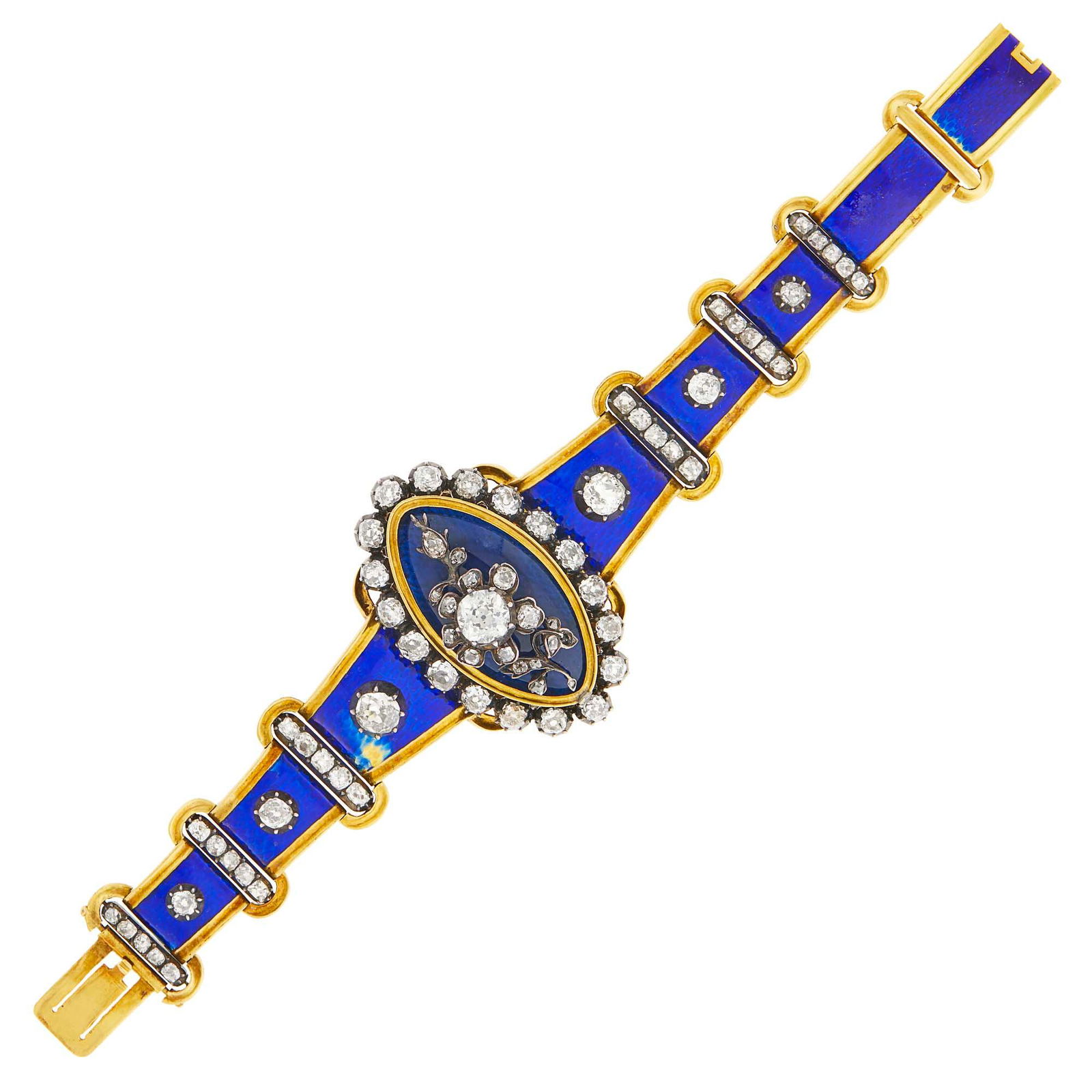 Antique Gold, Silver, Diamond and Blue Enamel Link (1 of 3)