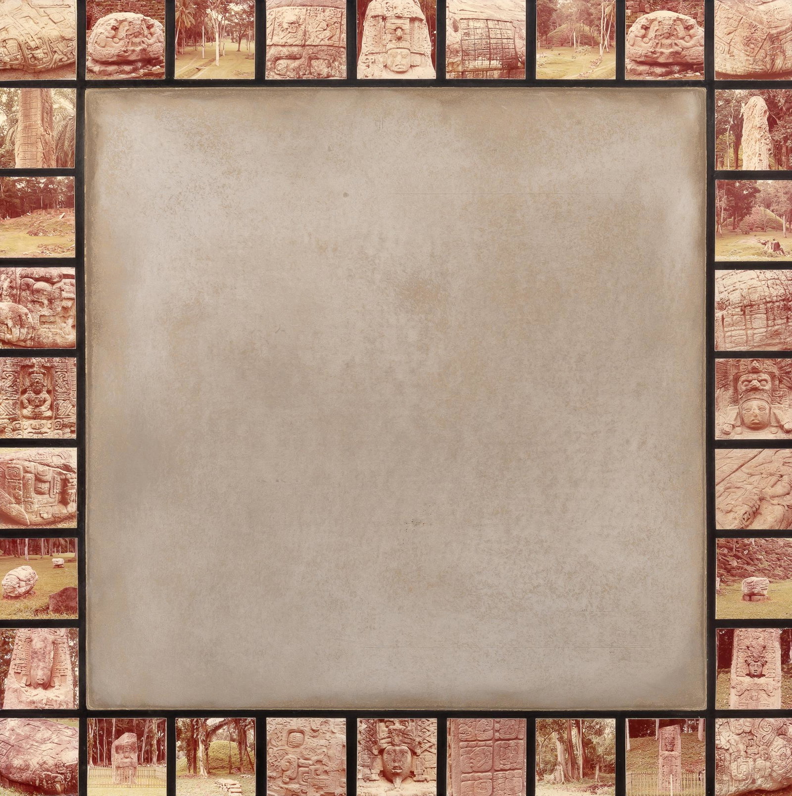 Michelle Stuart American, b. 1933 Codex: Quirigua (Guatemala), 1980-81: Michelle Stuart American, b. 1933 Codex: Quirigua (Guatemala), 1980-81 Earth and color coupler photographs on rag paper 32 1/2 x 32 1/2 inches (82.55 x 82.55 cm) Provenance: Susan Caldwell, New York T