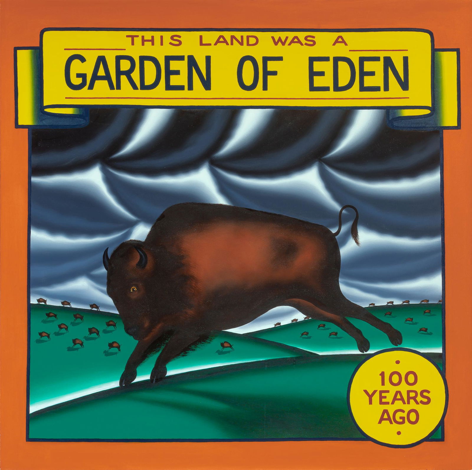 Roger Brown American, 1991-1947 Garden of Eden, 1990: Roger Brown American, 1991-1947 Garden of Eden, 1990 Inscribed as titled on the overlap Oil on canvas 48 x 48 inches (121.9 x 121.9 cm) Unframed Provenance: Phyllis Kind Gallery, New York Purchased fr