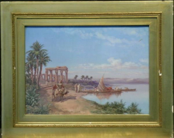 Paul Pascal French 1832-1903 DESERT OASIS: Paul Pascal French 1832-1903 DESERT OASIS Signed and dated P. Pascal 1896 (ll) Gouache on paper 10 3/8 x 14 1/8 inches